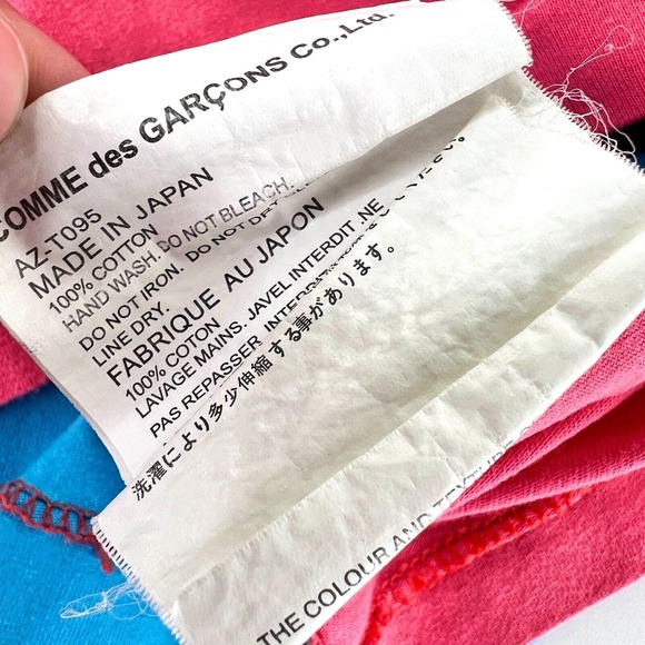 Play Commes Des Garcons M Multicolor T-Shirt Crew Neck Cotton Knit Colorblock - Picture 3 of 6